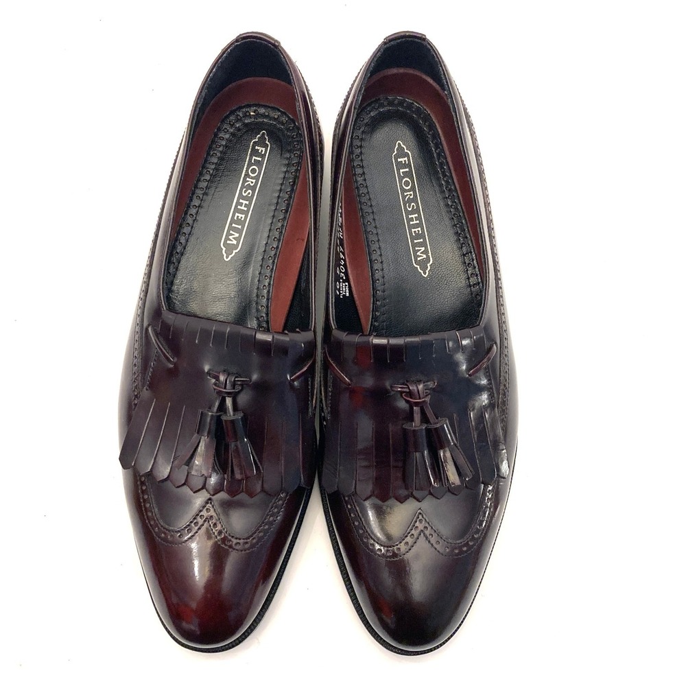 Florshiem 30499 Burgundy Kiltie Tassel Wingtip Loafers Mens 10 D New Brogued